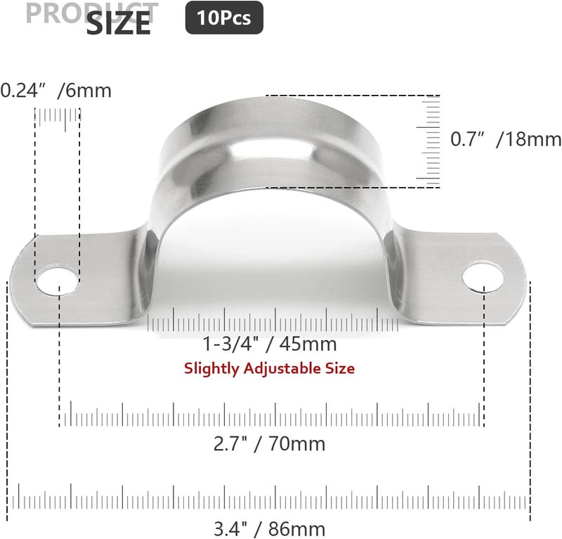 Jersvimc 10Pcs 1-3/4 Inch Stainless Steel Conduit Clamps, Two Hole Strap U Bracket Rigid Pipe Strap Metal U Clamp Conduit Strap Tension Clips U-tube Clamp Heavy Duty - Image 4